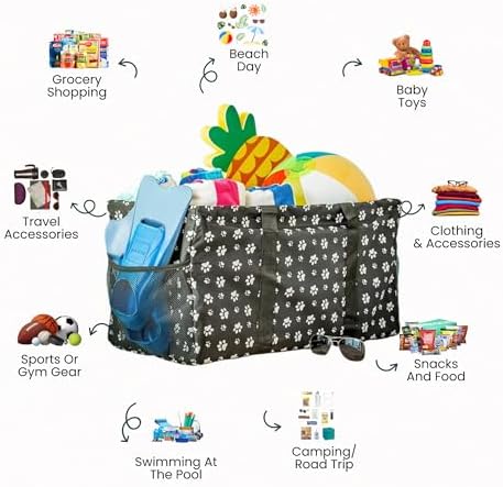 Extra Large Utility Tote Bag - Oversized Collapsible Beach Bag - Dog Paw - Image 3