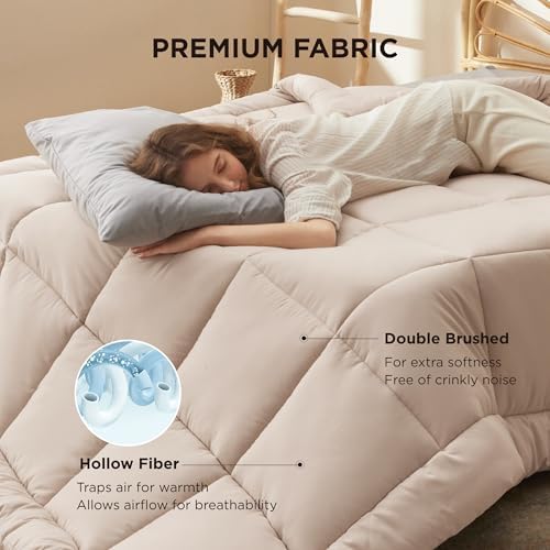 Bedsure Comforter Duvet Insert - Quilted Comforters Cal King Size, All Season Duvet, GentleSoft Down Alternative Bedding, with 8 Tabs, Gifts for Women/Men, Beige, California King 96 X 102 Inches - Image 3