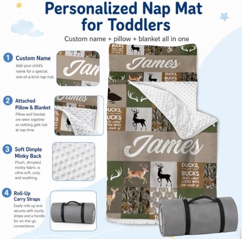 Personalized Toddler Nap Mat with Pillow and Blanket, Monogram Nap Mats for Preschool Daycare, Custom Thickened Large 55”x22.5” Sleeping Bag for Kids, Rollup Sleeping Mat for Boys Girls Gift - Image 2