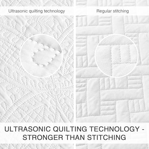Love's cabin King Size Quilt Set White Bedspreads - Soft Bed Summer Lightweight Bedspread Comforter - Modern Style Coin Pattern Coverlet for All Season - 3 Pieces (1 Quilt, 2 Pillow Shams) - Image 3