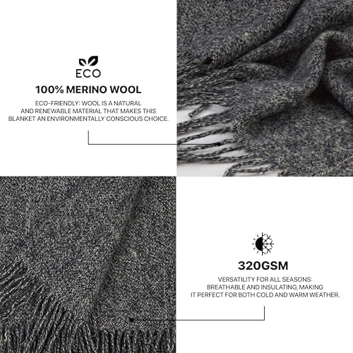 Merino Wool Throw Blanket, Indoor & Outdoor Blankets and Throws, Soft Blanket with Fringes, 55"x79" (140 x 200 cm) - Image 3