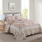 Travan 3-Piece Quilt Set Quilted Bedspread Lightweight Coverlet Set Garden Style Floral Printed Oversized Quilted Bedding Set with Shams for All Season, Exquisite, Queen Size - Image 2