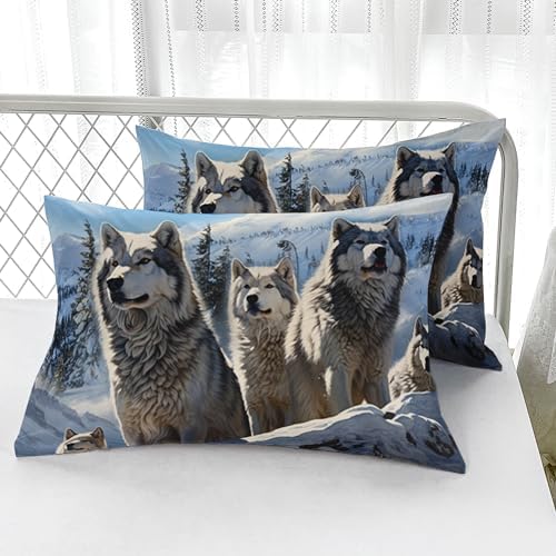 Nttopship Snowy Wolf Comforter Set for Adults 3Pcs,Forest Snow Wolf Theme Full Size Bedding Set Soft Warm for All Season Room Decor with 1 Comforter and 2 Pillow Case - Image 4