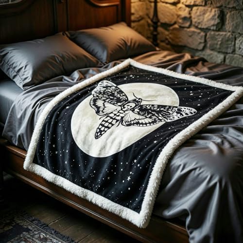 Sleepwish Black Throw Blanket Sherpa Fleece Halloween Blanket Skeleton Moth - Image 3