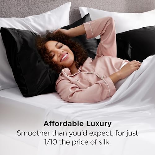 Bedsure Satin Pillowcases King Set of 4, Similar to Silk Pillowcases, Black - Image 4