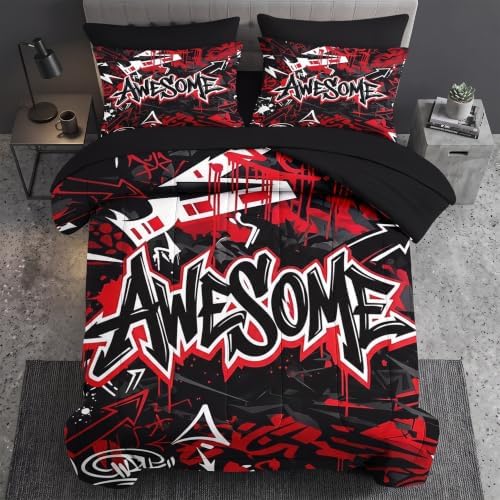 WeCozy Queen Comforter Set with Sheets, 7 Pieces Graffiti Grunge Bedding by WeCozyHomeDecor