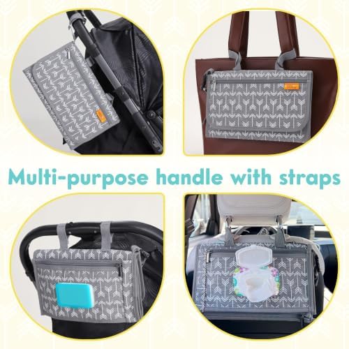 Kopi Baby Portable Diaper Changing Pad, Wipes Pocket, Modern Grey Arrows - Image 3