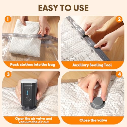 Vacuum Storage Bags 12Pack S-L, Reusable Compression Bags with Upgraded Electric Pump, 90% More Space Saving, Moisture Dust Proof for Travel Home Closet Bedding Clothes Storage - Image 6