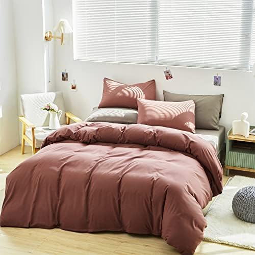 Luxlovery Brick Red Comforter Set Twin Teens Kids Dark Rust Red Bedding Comforter Set Solid Soft Breathable Blanket Quilts 3 Piece Bedding Set for Twin Bed - Image 2