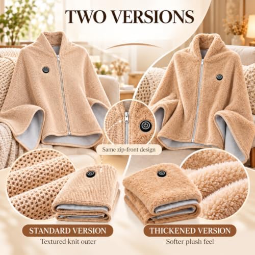 Wearable Heated Blanket with Zipper, Heated Shawl Wrap for Women - Image 2