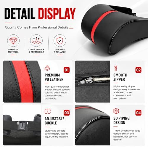Car Neck Pillow for Toyota Compact SUV RAV4 Prime 2021–2024, Leather Leather Headrest Cushion, Soft Padded Neck Support for Driving, Comfortable Pillow for Daily Commutes,B Red - Image 4