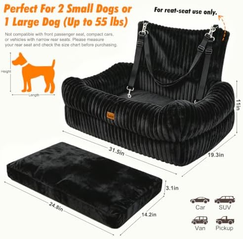 Pawaboo Dog Car Seat Bed, Memory Foam Booster for Medium/Large Dogs, Black - Image 3