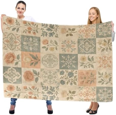 Vintage Floral Patchwork Throw Blanket, Lightweight Warm Elegant Botanical Flannel Blanket, Home Decor and Gifts, Soft Cozy Blankets for Women Mom Girls, 50"x60" for Bed Couch Travel Office - Image 2