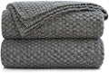 Longhui bedding 100% Cotton Knitted Throw Blanket – Dark Grey, Soft & Cozy, Machine Washable, 51"x63" – Perfect for Living Room, Couch, Sofa, Bed or Travel by LongHuiBedding