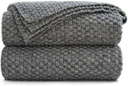 Longhui bedding 100% Cotton Knitted Throw Blanket – Dark Grey, Soft & Cozy, Machine Washable, 51"x63" – Perfect for Living Room, Couch, Sofa, Bed or Travel by LongHuiBedding