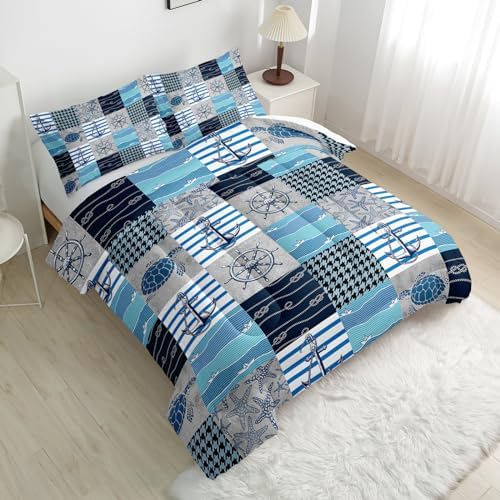 Nttopship Navigation Theme Comforter Sets King Size， Bedding Sets for Kids,Turtles and Ship Anchors Comforter Sets All Season 1 Comforter and 2 Pillowcases - Image 3