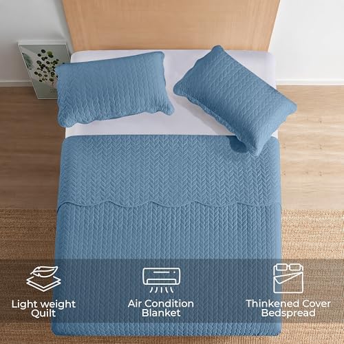 Imperial Rooms California King Quilt Bedspread Washed Blue Leaf 8-Pack - Image 3