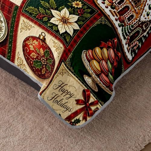HOSIMA Vintage Patchwork Christmas Quilt Set Twin Size with 2 Pillowcases. - Image 4