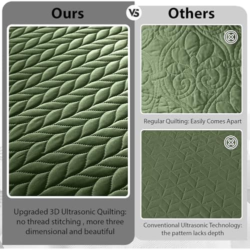 Twin Quilt Set Bedspread Coverlet Microfiber Bedding Leaf Olive Green 68x86 - Image 5