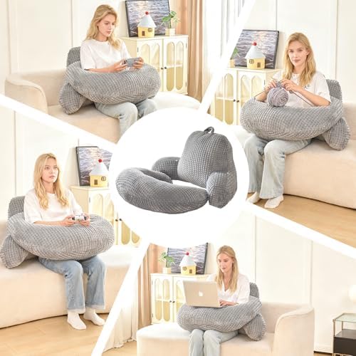 17" Reading Pillow for Bed,U Shaped Arm & Elbow Support,Gray Flannel - Image 5