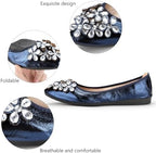 KUNWFNIX Women Ballet Flats Rhinestone Wedding Ballerina Shoes Foldable Sparkly Comfort Slip on Flat Shoes - Image 3