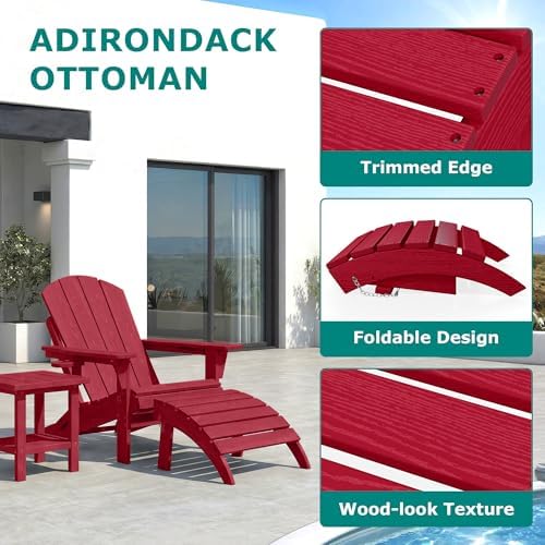 PLUUV Folding Adirondack Ottoman Footrest for Adirondack Chair, Red - Image 4