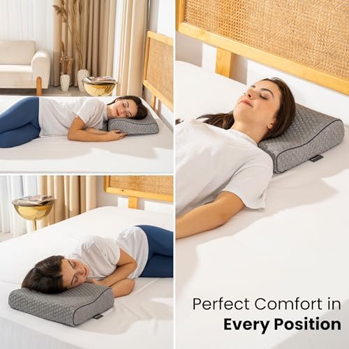 Memory Foam Travel Pillow with Washable Cover & Carry Bag – Compact, Soft & Breathable Neck Pillow for Airplane, Camping & Car (Gray- with Extra Gray Cotton Cover, 13.8x11.8x3.9/3.1 inches) - Image 5
