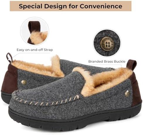 HomeTop Men's Moccasin Slippers Memory Foam Warm Fleece Indoor Outdoor - Image 6
