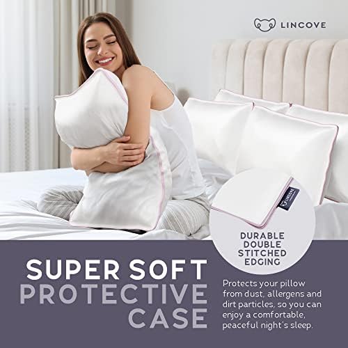 Lincove 100% Cotton Sateen Pillow Protector Cover - Zipper Pillow Cover - 500 Thread Count Luxury Cotton - Zippered Dust Pillow Protector, Bed Pillow Case, Queen, 20”x30” - Image 3