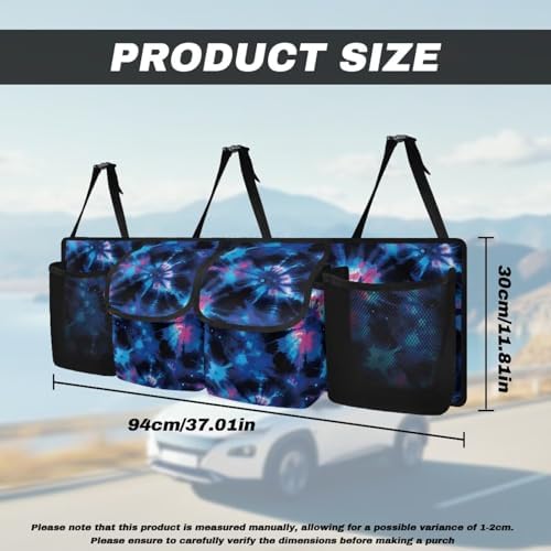 UNICEU Tie-Dye Print Trunk Organizer for Suv Foldable Easy Install Backseat Trunk Organizer with 4 Pockets Large Capacity Car Interior Accessories - Image 6