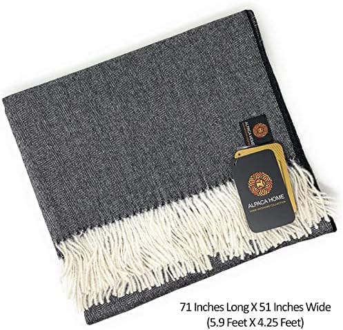 Alpaca Home - 100% Pure Baby Alpaca Eco Herringbone Sofa Throw Blanket, 71" X 51" (Charcoal)… - Image 2