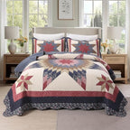 vctops Vintage Star Patchwork Cotton Quilt Set (Navy,Oversize Queen) - Image 2