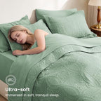 Love's cabin Queen Quilt Set Sage, Bed in a Bag Queen Size Bedding 7 Pieces, Ultrasonic Embossed Coin Pattern Comforter, Lightweight Bedspreads for All Seasons Quilt with Sheets, Pillowcases & Shams - Image 3
