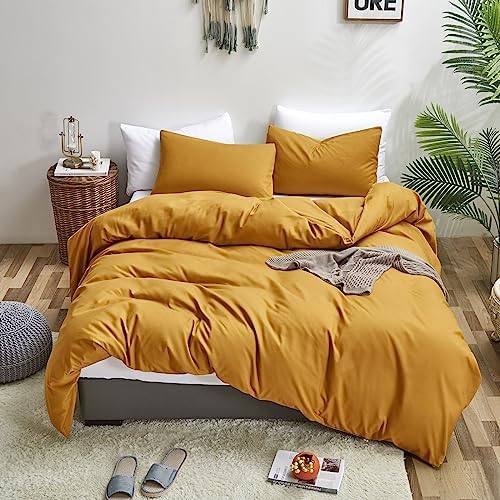 Luxlovery Mustard Yellow Comforter Set Full Dark Yellow Bedding Sets Full Size Ginger Quilts Blanket Comfy Lightweight Cozy Solid Color Comforter Set for Women Men - Image 3