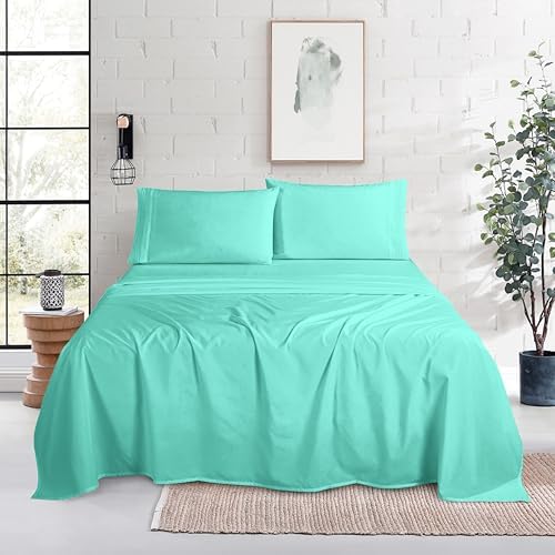 Mocassi King Size 4-Piece Bed Sheet Set - 1800 Premium Hotel Quality Microfiber 18-24 Inches Extra Deep Pocket Fitted Sheet- Luxury Soft, Breathable, Wrinkle, and Fade Resistant, Paradise Teal - Image 2