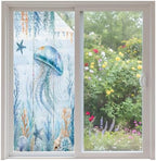Window Privacy Film Frosted, Coastal Jellyfish Non-Adhesive Static Cling Window Tint, Blue Ocean Coral Summer Beach Seaweed Insulated Windows Frosted Films for Living Room, 35.4 x 78.7 Inches by Unknown