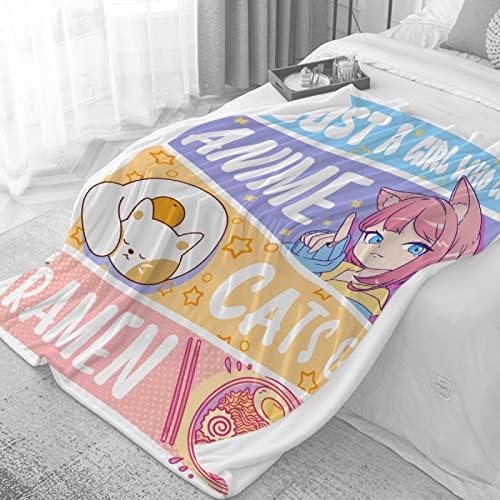 Anime Throw Blanket, Anime Gifts for Girls, Kawaii Cats Ramen Decor - Image 2