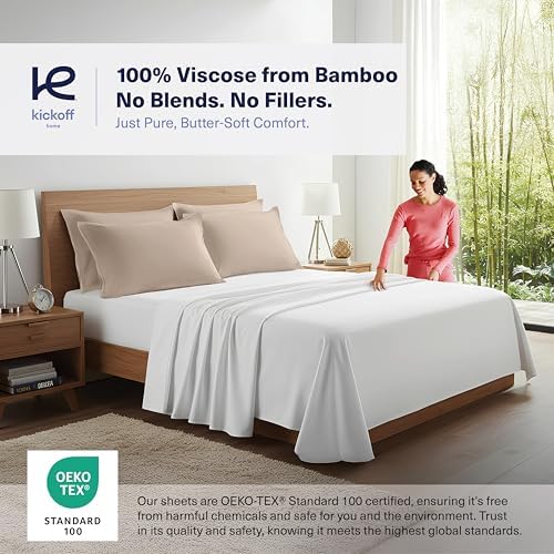 Kickoff Viscose Bamboo Pillowcase, King, Set of 2, 100% Organic Hidden Zippered Viscose Bamboo Pillow Case King Size, Cooling Pillow Cover for Hot Sleepers (20"x40", Iced Latte) - Image 2