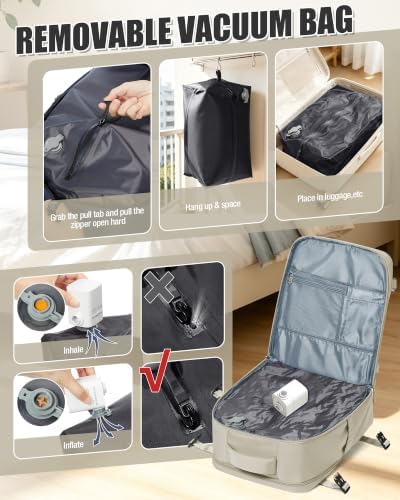 Vacuum Seal Travel Backpack with Air Pump Vacpack Waterproof Carry On Backpack for Travel Bag Women Men with Vacuum System Compression Airlines Approved Daypack Laptop Hiking Space Saver Bags Khaki - Image 3