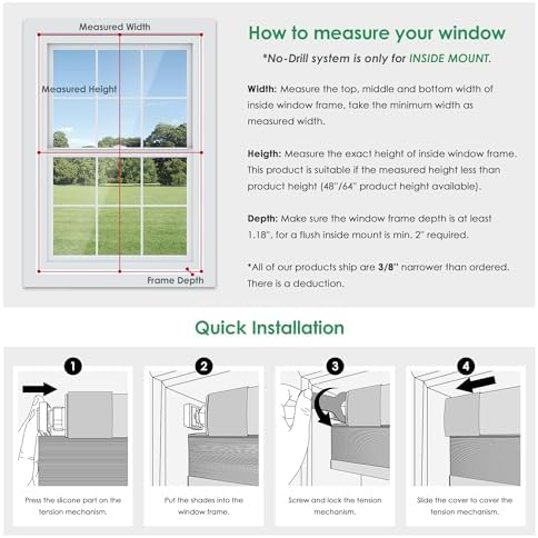 LazBlinds No Drill Cordless Cellular Shades, 30" W x 48" H, White - Image 6