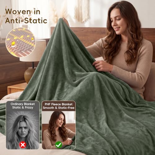 PHF Fleece Blanket Queen 90x90-300G Lightweight Airy Warmth, Olive Green - Image 3