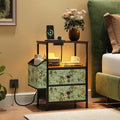 MALOL Night Stand with Charging Station & Led Light Strip,Vintage Floral by MALOL