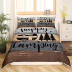 Camp RV Duvet Cover Brown Grey Stripes Vintage Barn Door Bedding Set Western Farmhouse Style Comforter Cover(No Filler) for Boys Girls Kids Room Decor Bedspread Twin Size with 1 Pillowcase - Image 2
