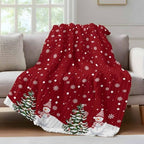 Christmas Snowman Throw Blanket, Winter Xmas Trees Fluffy Soft Blankets for Couch Bed Travel, Snowflakes Red Plush Microfiber Striped Flannel Blankets, Lightweight Sofa Blankets 50"x80" - Image 4