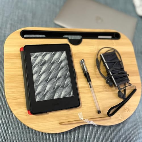 Lap Desk, Laptop Lap Bamboo Desks with Anti-Slip Stopper Removable Pillow Cushion Cover, Right Left Mouse Pad and Wrist Pad, Tablet Phone Holder for Bed Sofa Couch Floor - Image 2