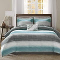 Madison Park Essentials Queen Comforter Set, Bed in a Bag Queen, Watercolor Print Coastal Comforter & Chambray Cotton Sheet Set, All Season Bedding Set, Saben, Aqua Queen (90 in x 90 in) 9 Piece by MADISONPARK