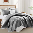 Twin Quilt Set Bedspread Coverlet Microfiber Bedding Leaf Grey 68x86 - Image 5