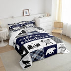 Castle Fairy Deer Bear Comforter Set Twin Size,Rustic Farmhouse Wildlife Patchwork Blue Bedding Set for Kids Boys Men,Camping Cabin Decor Boho Aztec Tribal Quilted Duvet Set with 1 Pillowcase - Image 2
