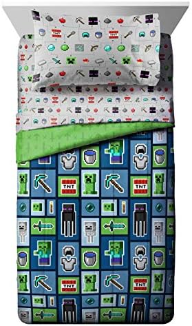 Minecraft Creeper Twin Comforter Set 4 Piece Kids Bedding for Boys, Multi - Image 2