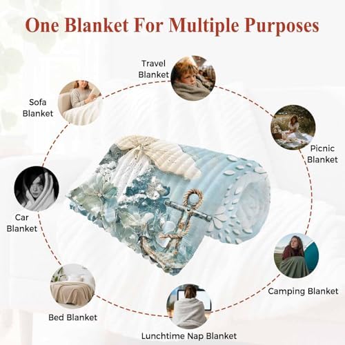 Blue Ocean Throw Blanket, Coastal Starfish Coral Fluffy Soft Blankets for Couch Bed Travel, Flowers Plush Microfiber Striped Flannel Blankets, Underwater Lightweight Sofa Blankets 50"x60" - Image 7